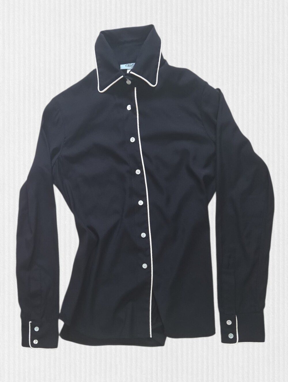 Olatz Original Silk Shirt Small S Black With White Piping EUC RARE Soft